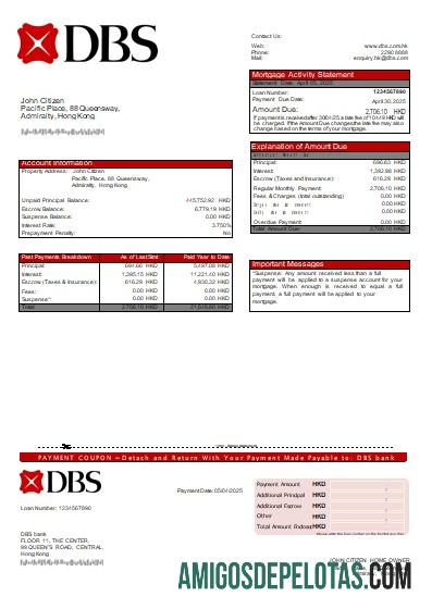 Declaração de hipoteca do banco DBS de Hong Kong modelo